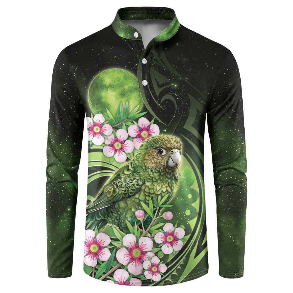 New Zealand Aotearoa Kakapo Button Sweatshirt Maori Pattern With Manuka Galaxy Style - Polynesian Pride