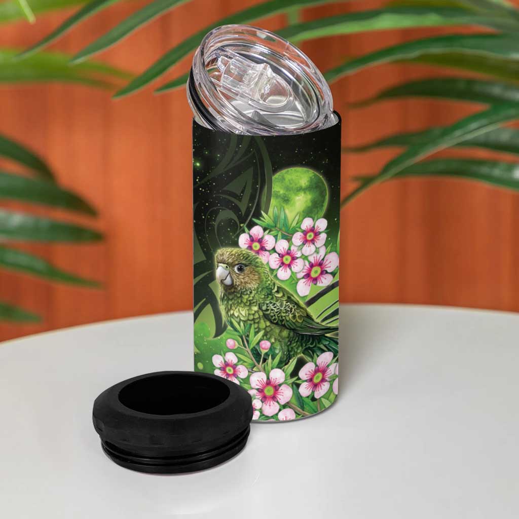 New Zealand Aotearoa Kakapo 4 in 1 Can Cooler Tumbler Maori Pattern With Manuka Galaxy Style - Polynesian Pride