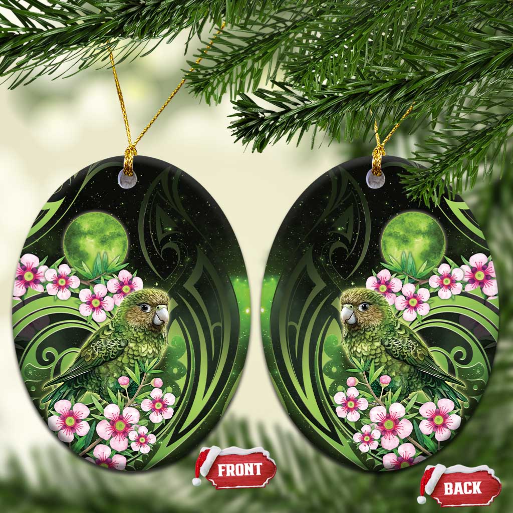 New Zealand Aotearoa Kakapo Ceramic Ornament Maori Pattern With Manuka Galaxy Style - Polynesian Pride