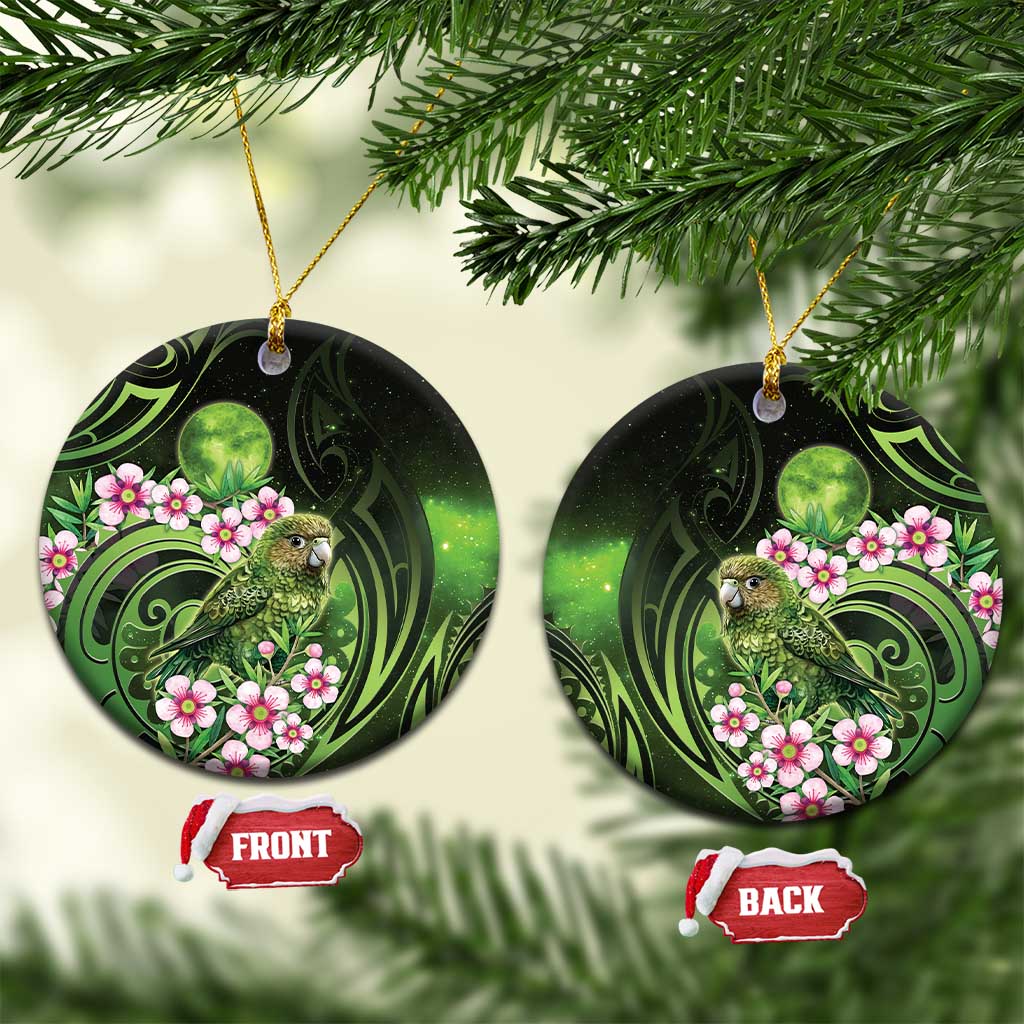 New Zealand Aotearoa Kakapo Ceramic Ornament Maori Pattern With Manuka Galaxy Style - Polynesian Pride