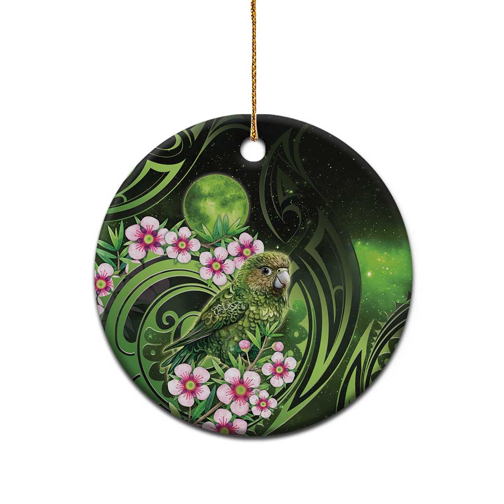 New Zealand Aotearoa Kakapo Ceramic Ornament Maori Pattern With Manuka Galaxy Style - Polynesian Pride