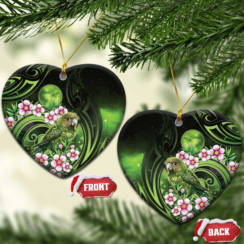 New Zealand Aotearoa Kakapo Ceramic Ornament Maori Pattern With Manuka Galaxy Style - Polynesian Pride