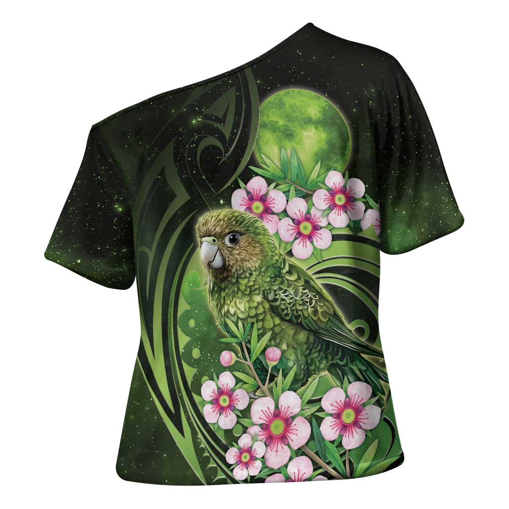 New Zealand Aotearoa Kakapo Cross Shoulder Shirt Maori Pattern With Manuka Galaxy Style - Polynesian Pride