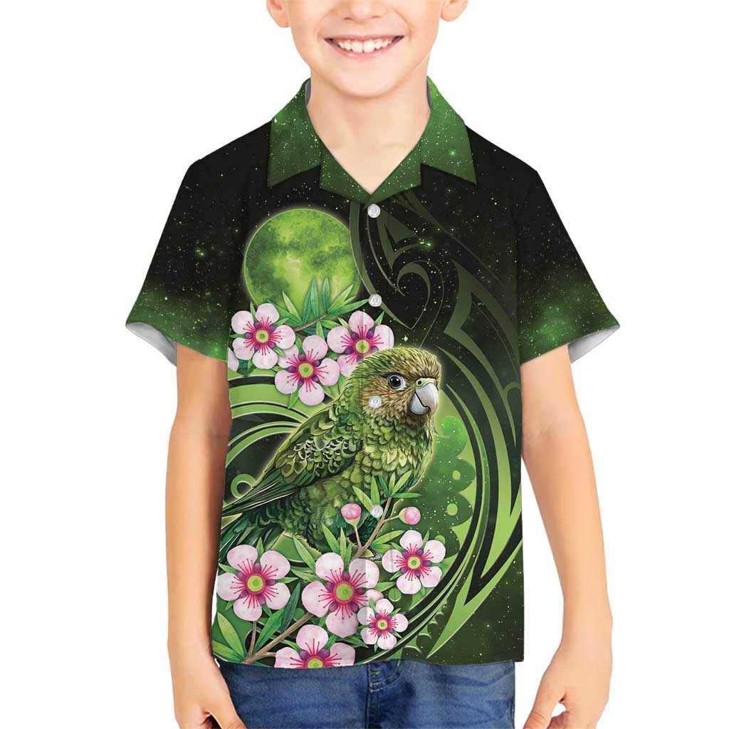 New Zealand Aotearoa Kakapo Family Matching Long Sleeve Bodycon Dress and Hawaiian Shirt Maori Pattern With Manuka Galaxy Style - Polynesian Pride