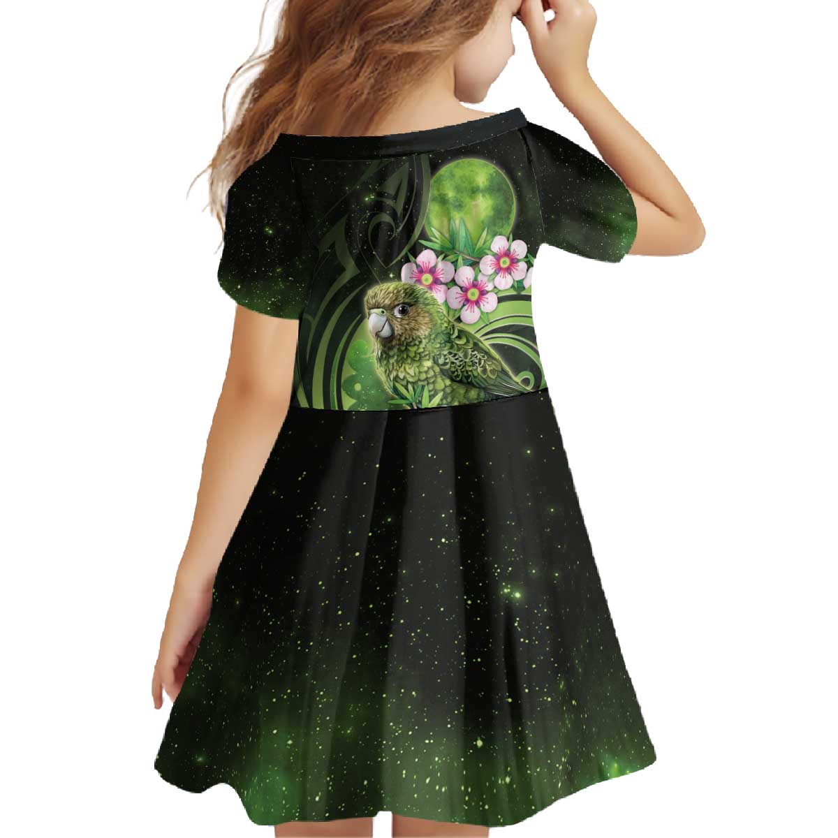 New Zealand Aotearoa Kakapo Family Matching Off The Shoulder Long Sleeve Dress and Hawaiian Shirt Maori Pattern With Manuka Galaxy Style - Polynesian Pride