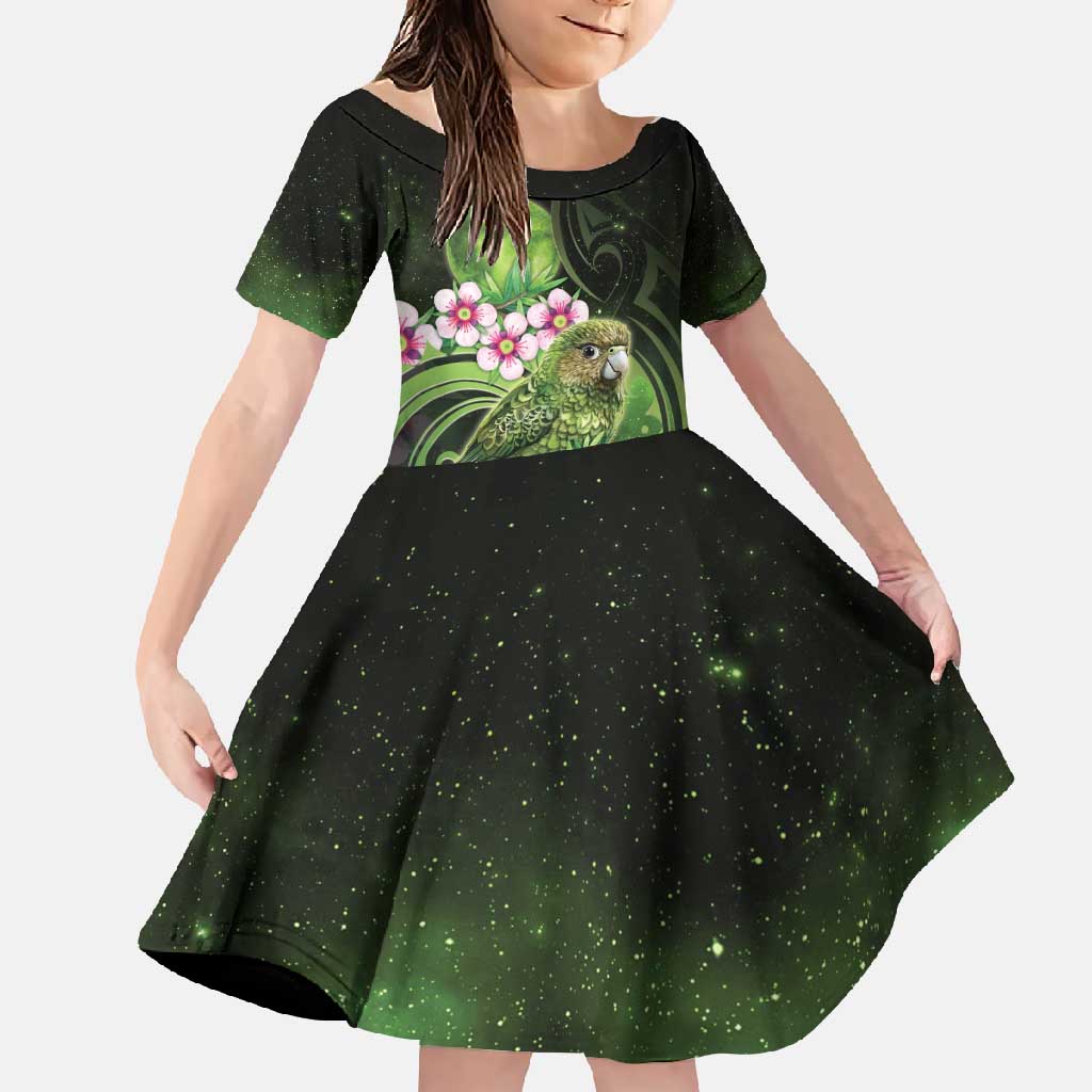 New Zealand Aotearoa Kakapo Family Matching Off Shoulder Maxi Dress and Hawaiian Shirt Maori Pattern With Manuka Galaxy Style - Polynesian Pride