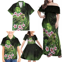 New Zealand Aotearoa Kakapo Family Matching Off Shoulder Maxi Dress and Hawaiian Shirt Maori Pattern With Manuka Galaxy Style - Polynesian Pride