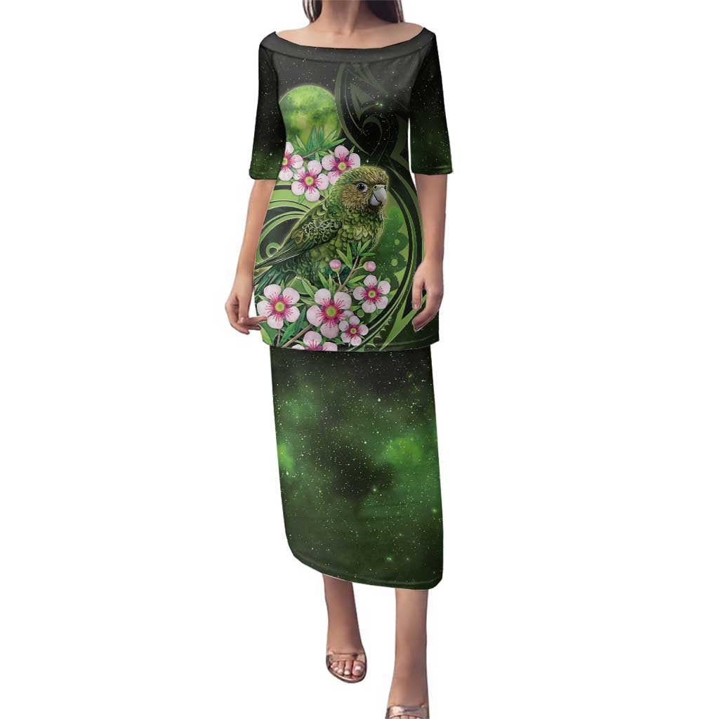 New Zealand Aotearoa Kakapo Family Matching Puletasi and Hawaiian Shirt Maori Pattern With Manuka Galaxy Style - Polynesian Pride