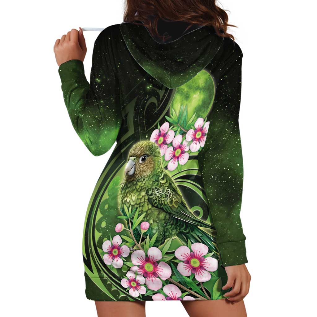 New Zealand Aotearoa Kakapo Hoodie Dress Maori Pattern With Manuka Galaxy Style - Polynesian Pride