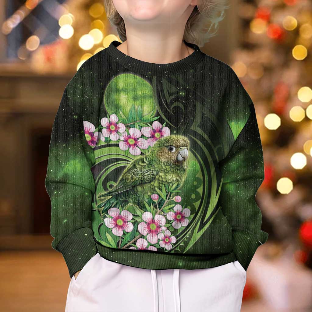 New Zealand Aotearoa Kakapo Kid Ugly Christmas Sweater Maori Pattern With Manuka Galaxy Style - Polynesian Pride