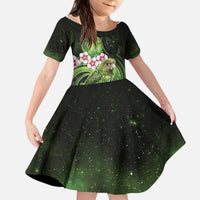 New Zealand Aotearoa Kakapo Kid Short Sleeve Dress Maori Pattern With Manuka Galaxy Style - Polynesian Pride