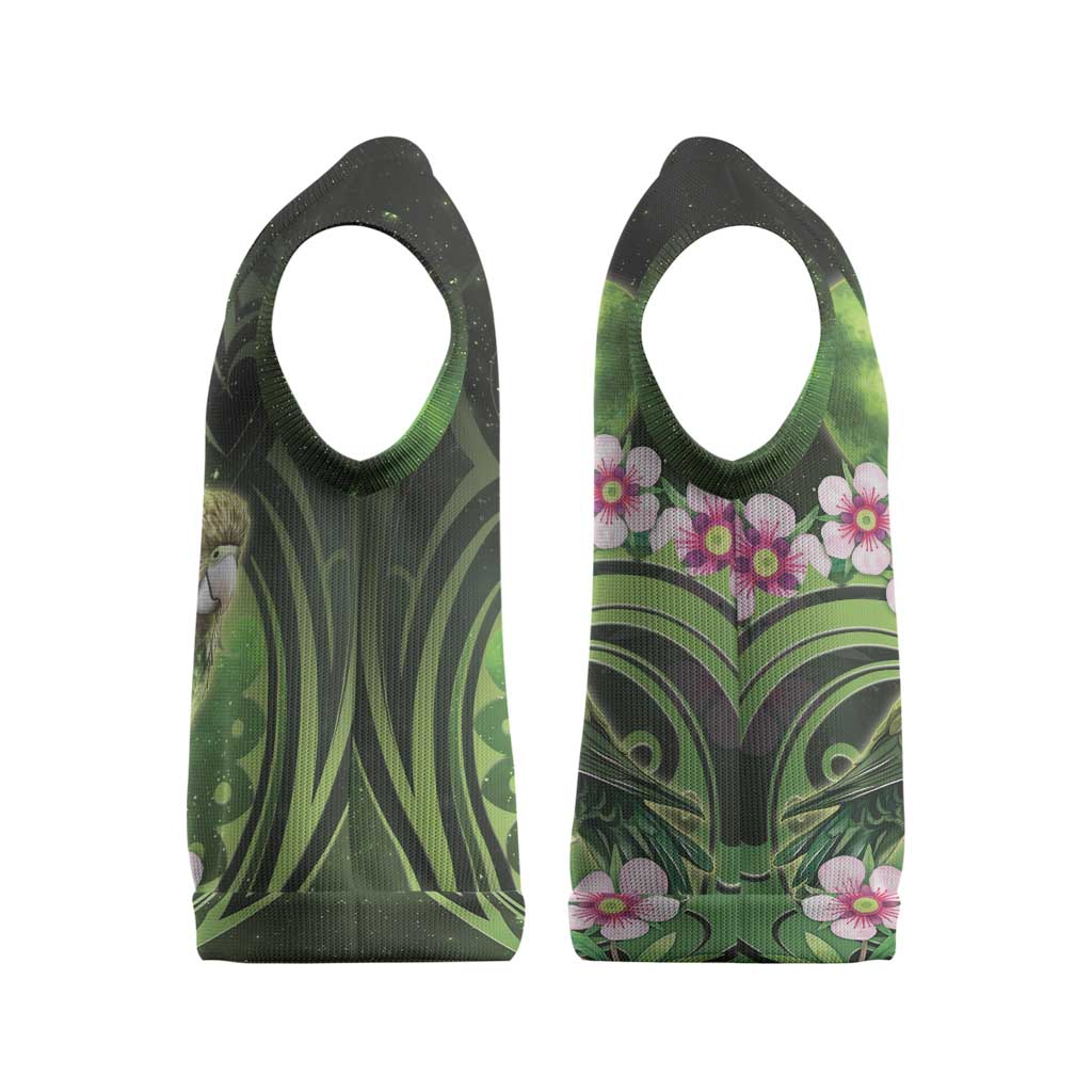 New Zealand Aotearoa Kakapo Christmas Knitted V-Neck Vest Maori Pattern With Manuka Galaxy Style - Polynesian Pride