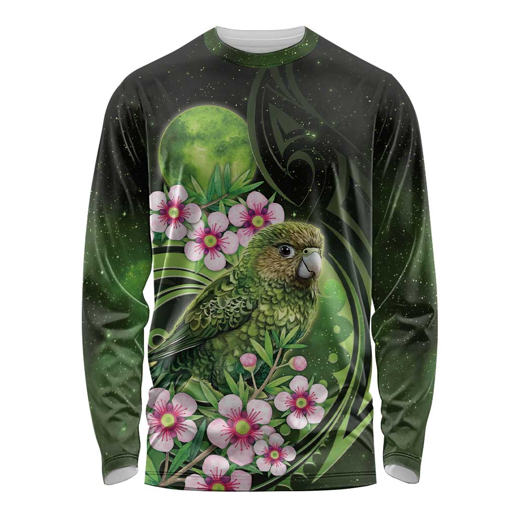 New Zealand Aotearoa Kakapo Long Sleeve Shirt Maori Pattern With Manuka Galaxy Style - Polynesian Pride