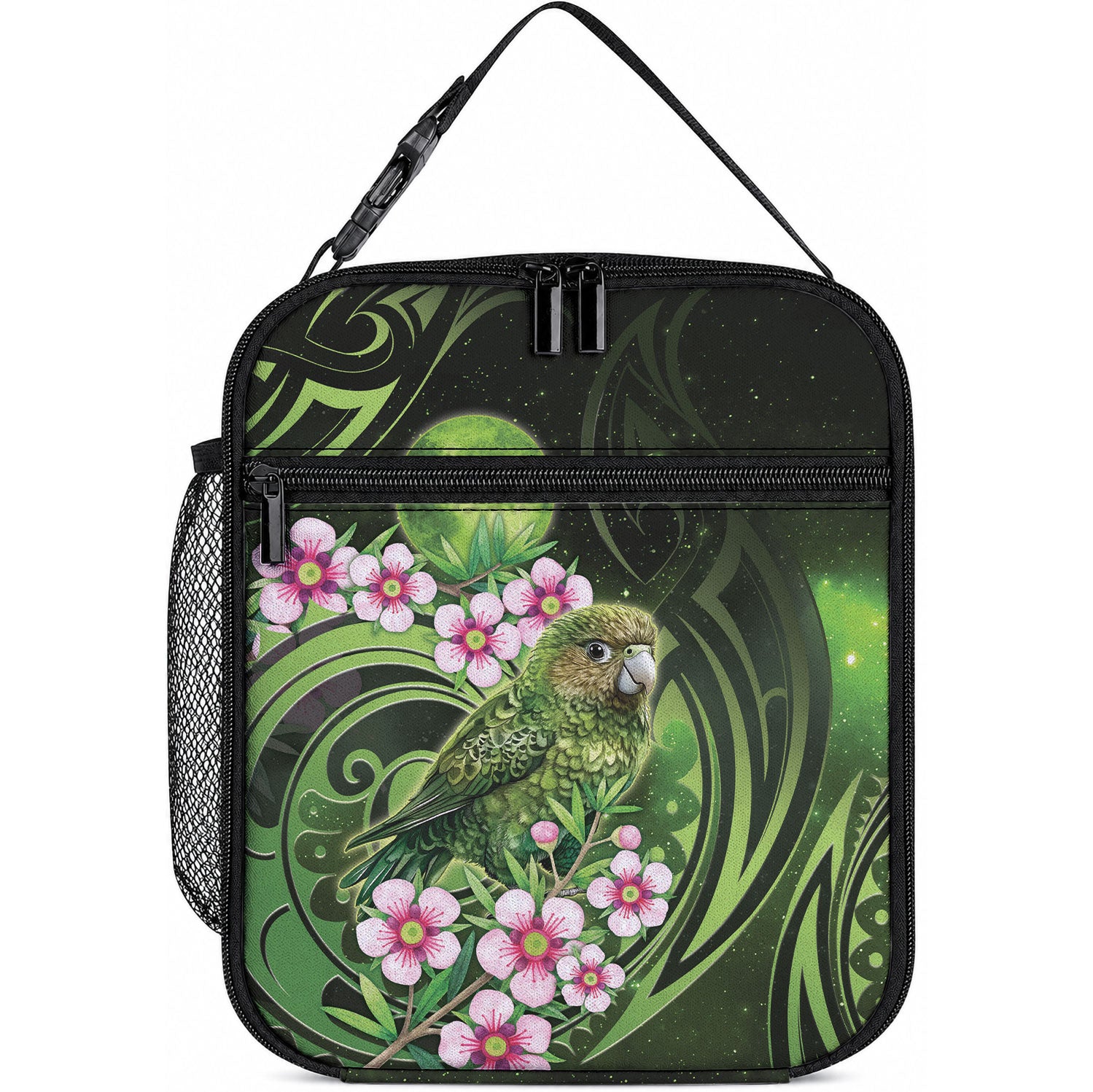 New Zealand Aotearoa Kakapo Lunch Bag Maori Pattern With Manuka Galaxy Style LT05 10.2 × 8.3 × 4.3 inch Green - Polynesian Pride