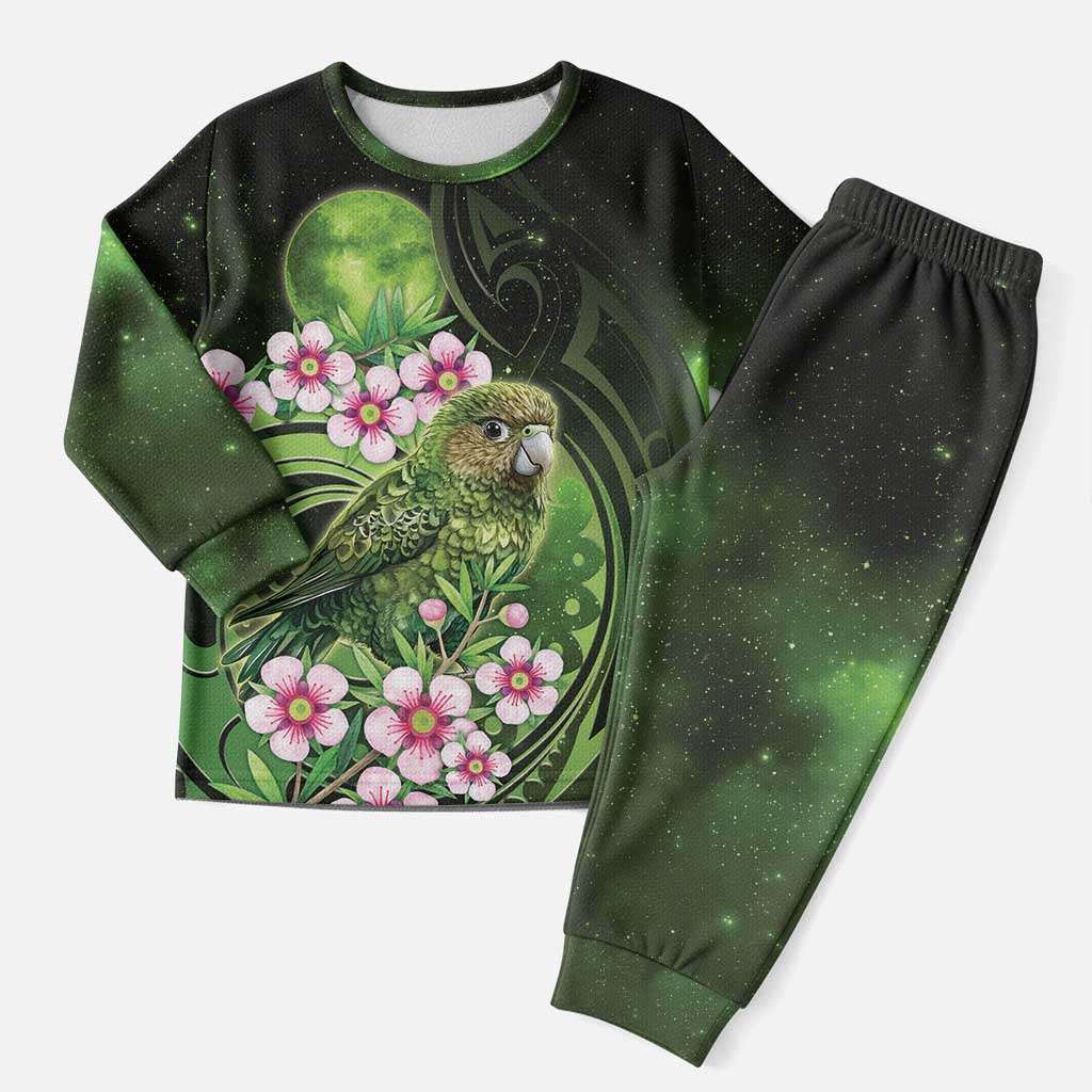 New Zealand Aotearoa Kakapo Christmas Pajama Set Maori Pattern With Manuka Galaxy Style - Polynesian Pride