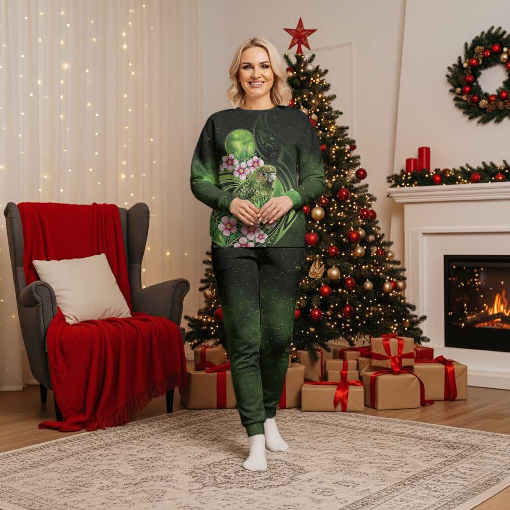 New Zealand Aotearoa Kakapo Christmas Pajama Set Maori Pattern With Manuka Galaxy Style - Polynesian Pride