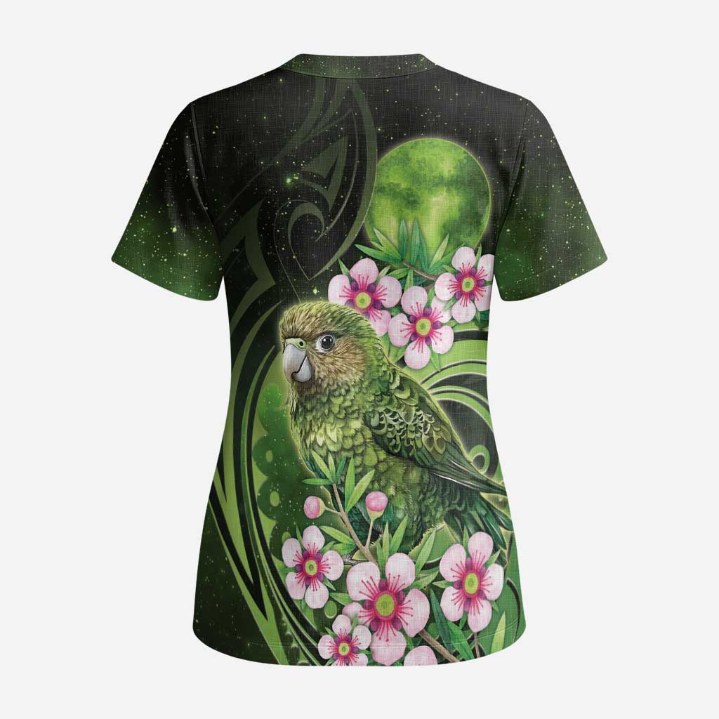 New Zealand Aotearoa Kakapo Scrub Top Maori Pattern With Manuka Galaxy Style - Polynesian Pride