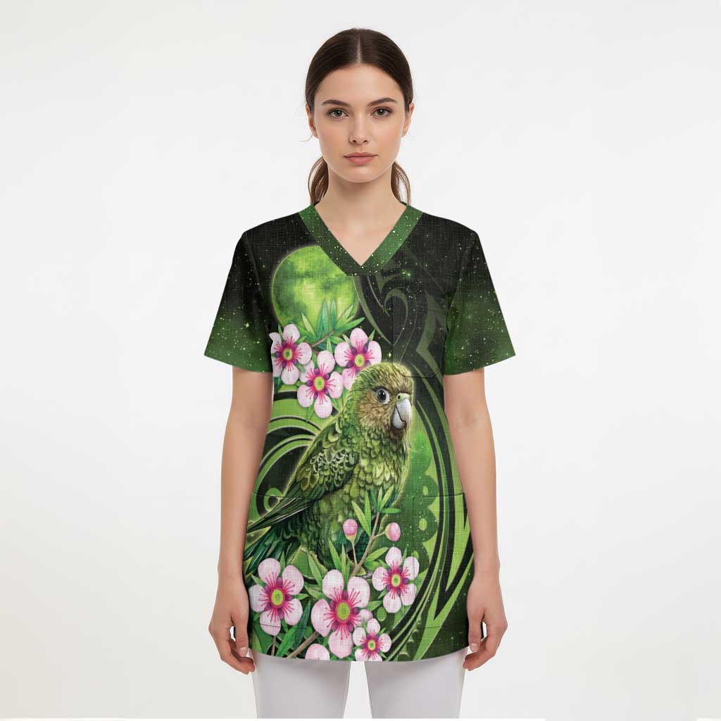 New Zealand Aotearoa Kakapo Scrub Top Maori Pattern With Manuka Galaxy Style - Polynesian Pride
