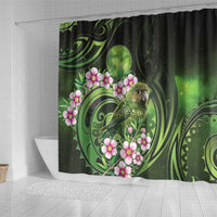 New Zealand Aotearoa Kakapo Shower Curtain Maori Pattern With Manuka Galaxy Style - Polynesian Pride