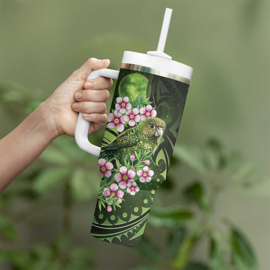 New Zealand Aotearoa Kakapo Tumbler With Handle Maori Pattern With Manuka Galaxy Style - Polynesian Pride