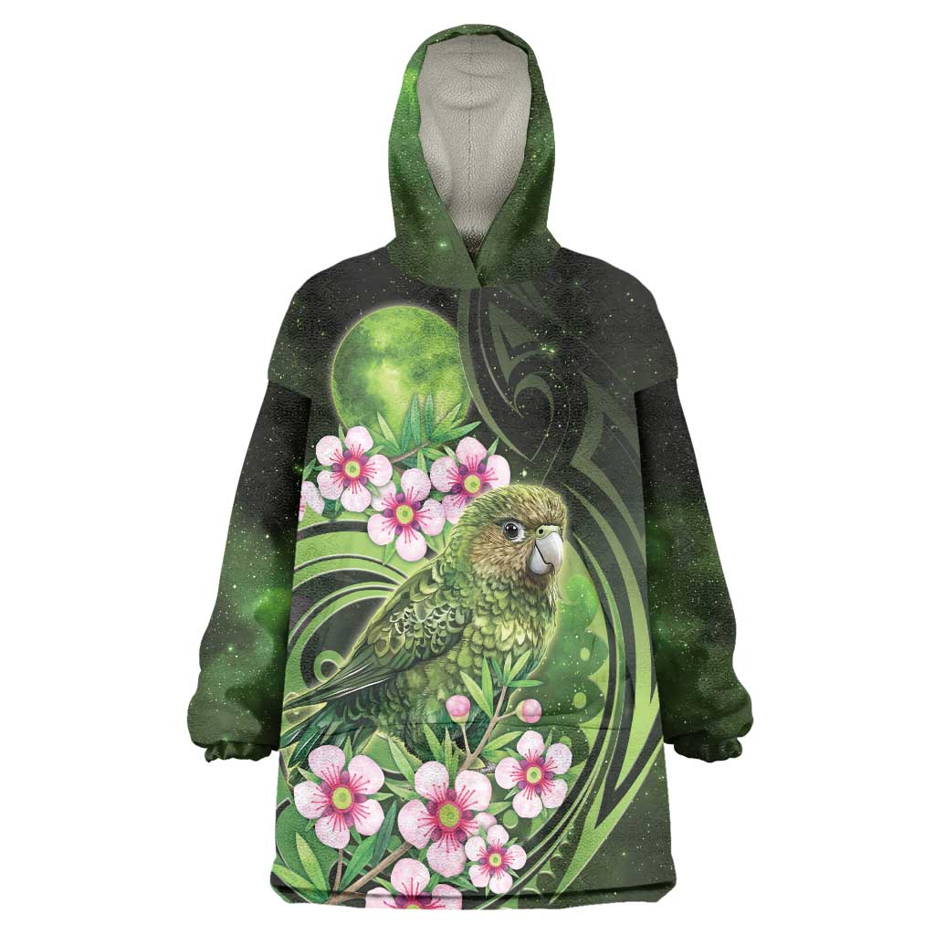 New Zealand Aotearoa Kakapo Wearable Blanket Hoodie Maori Pattern With Manuka Galaxy Style - Polynesian Pride