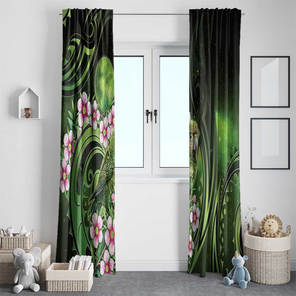 New Zealand Aotearoa Kakapo Window Curtain Maori Pattern With Manuka Galaxy Style - Polynesian Pride