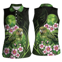 New Zealand Aotearoa Kakapo Women Sleeveless Polo Shirt Maori Pattern With Manuka Galaxy Style - Polynesian Pride