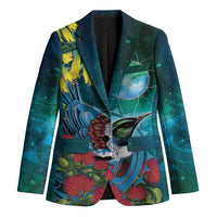 New Zealand Tui Bird Blazer Maori Koru With Pohutukawa Galaxy Style - Polynesian Pride