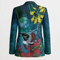 New Zealand Tui Bird Blazer Maori Koru With Pohutukawa Galaxy Style - Polynesian Pride
