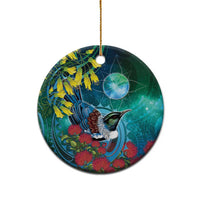 New Zealand Tui Bird Ceramic Ornament Maori Koru With Pohutukawa Galaxy Style - Polynesian Pride