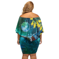 New Zealand Tui Bird Family Matching Off Shoulder Short Dress and Hawaiian Shirt Maori Koru With Pohutukawa Galaxy Style - Polynesian Pride