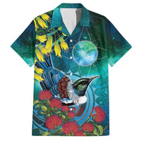 New Zealand Tui Bird Hawaiian Shirt Maori Koru With Pohutukawa Galaxy Style - Polynesian Pride