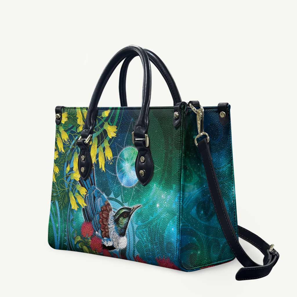 New Zealand Tui Bird Leather Bag Maori Koru With Pohutukawa Galaxy Style - Polynesian Pride
