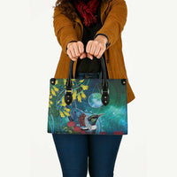 New Zealand Tui Bird Leather Bag Maori Koru With Pohutukawa Galaxy Style - Polynesian Pride