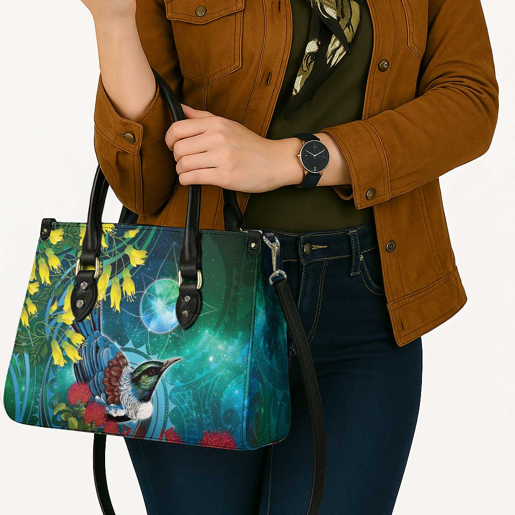 New Zealand Tui Bird Leather Bag Maori Koru With Pohutukawa Galaxy Style - Polynesian Pride