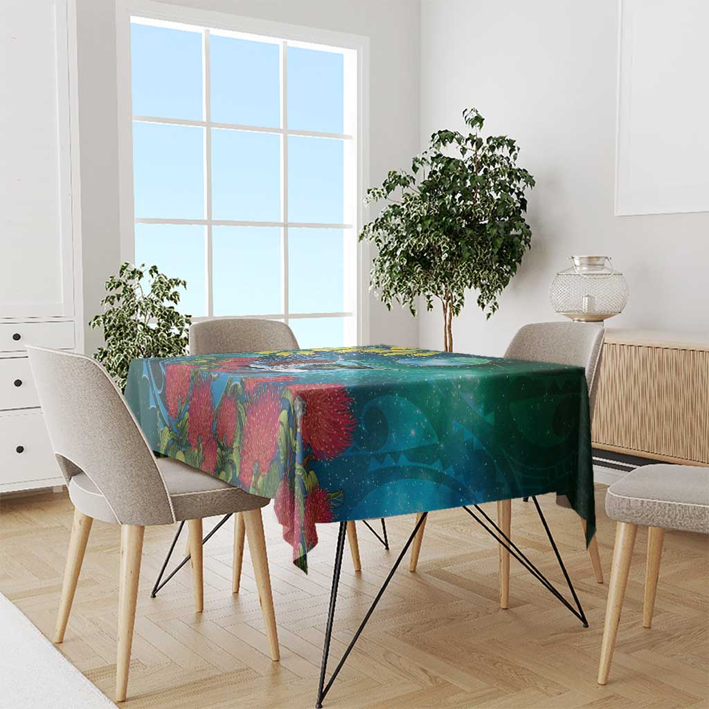 New Zealand Tui Bird Tablecloth Maori Koru With Pohutukawa Galaxy Style - Polynesian Pride