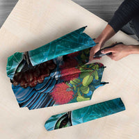 New Zealand Tui Bird Umbrella Maori Koru With Pohutukawa Galaxy Style - Polynesian Pride