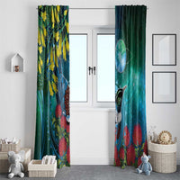 New Zealand Tui Bird Window Curtain Maori Koru With Pohutukawa Galaxy Style - Polynesian Pride