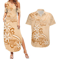 Personalised New Zealand Auckland Folk Festival Couples Matching Summer Maxi Dress and Hawaiian Shirt Vintage Style LT05 Brown - Polynesian Pride