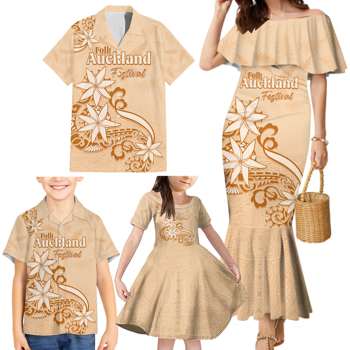 Personalised New Zealand Auckland Folk Festival Family Matching Mermaid Dress and Hawaiian Shirt Vintage Style LT05 - Polynesian Pride