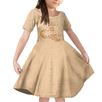 Personalised New Zealand Auckland Folk Festival Family Matching Off Shoulder Maxi Dress and Hawaiian Shirt Vintage Style LT05 Daughter's Dress Brown - Polynesian Pride