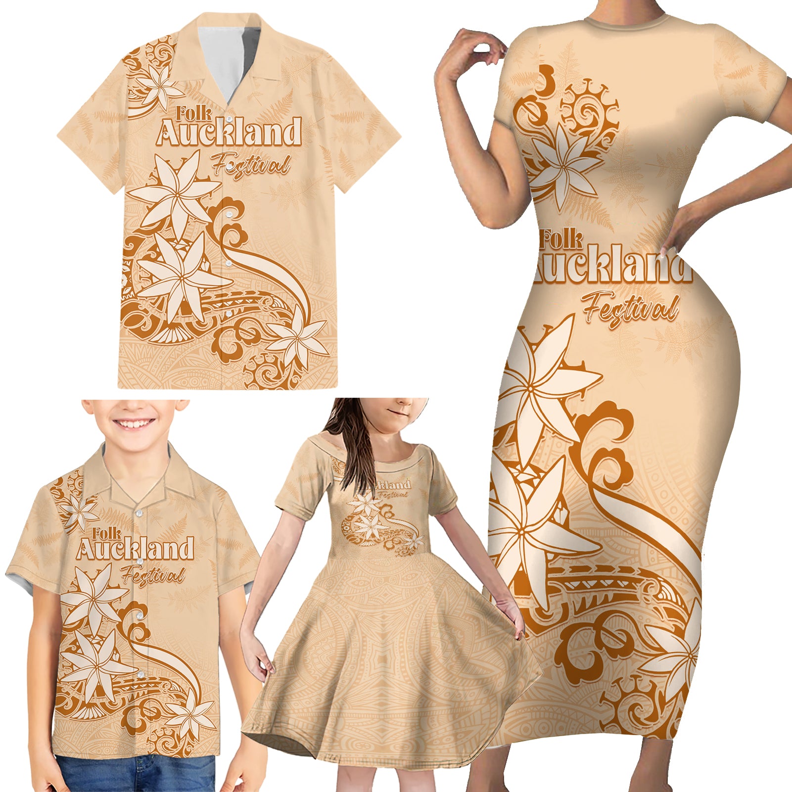 Personalised New Zealand Auckland Folk Festival Family Matching Short Sleeve Bodycon Dress and Hawaiian Shirt Vintage Style LT05 - Polynesian Pride