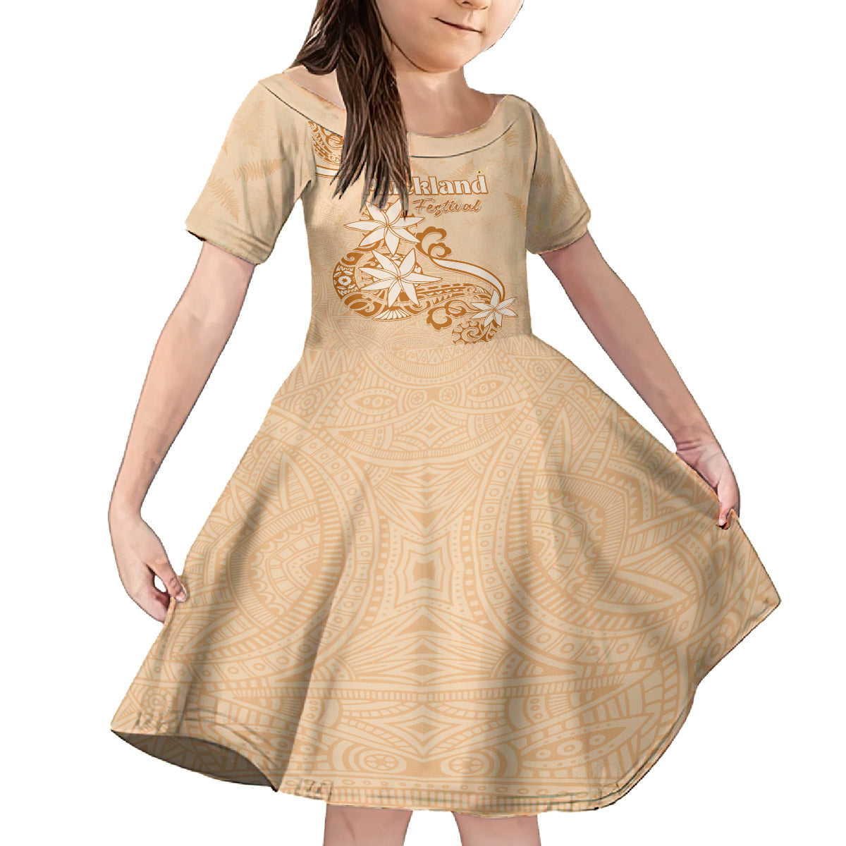 Personalised New Zealand Auckland Folk Festival Family Matching Tank Maxi Dress and Hawaiian Shirt Vintage Style LT05 Daughter's Dress Brown - Polynesian Pride