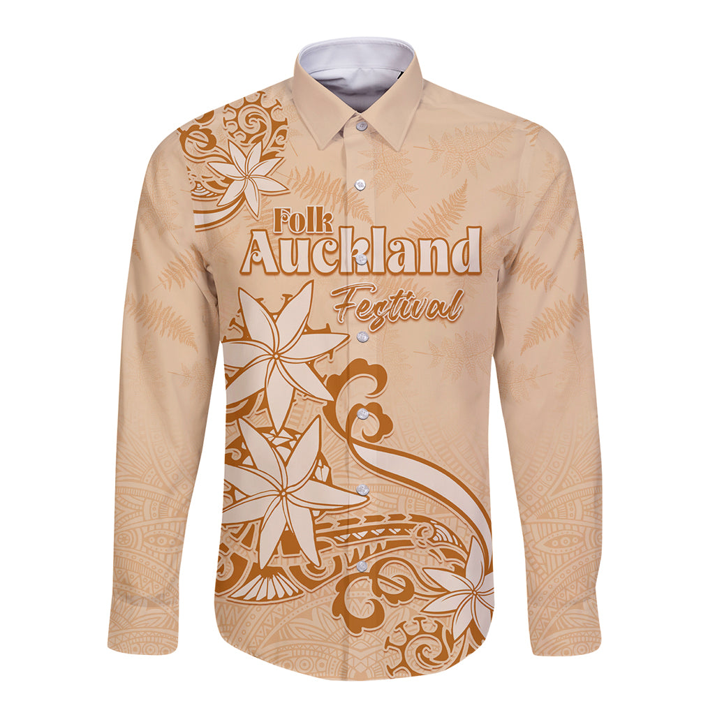 Personalised New Zealand Auckland Folk Festival Long Sleeve Button Shirt Vintage Style LT05 Unisex Brown - Polynesian Pride