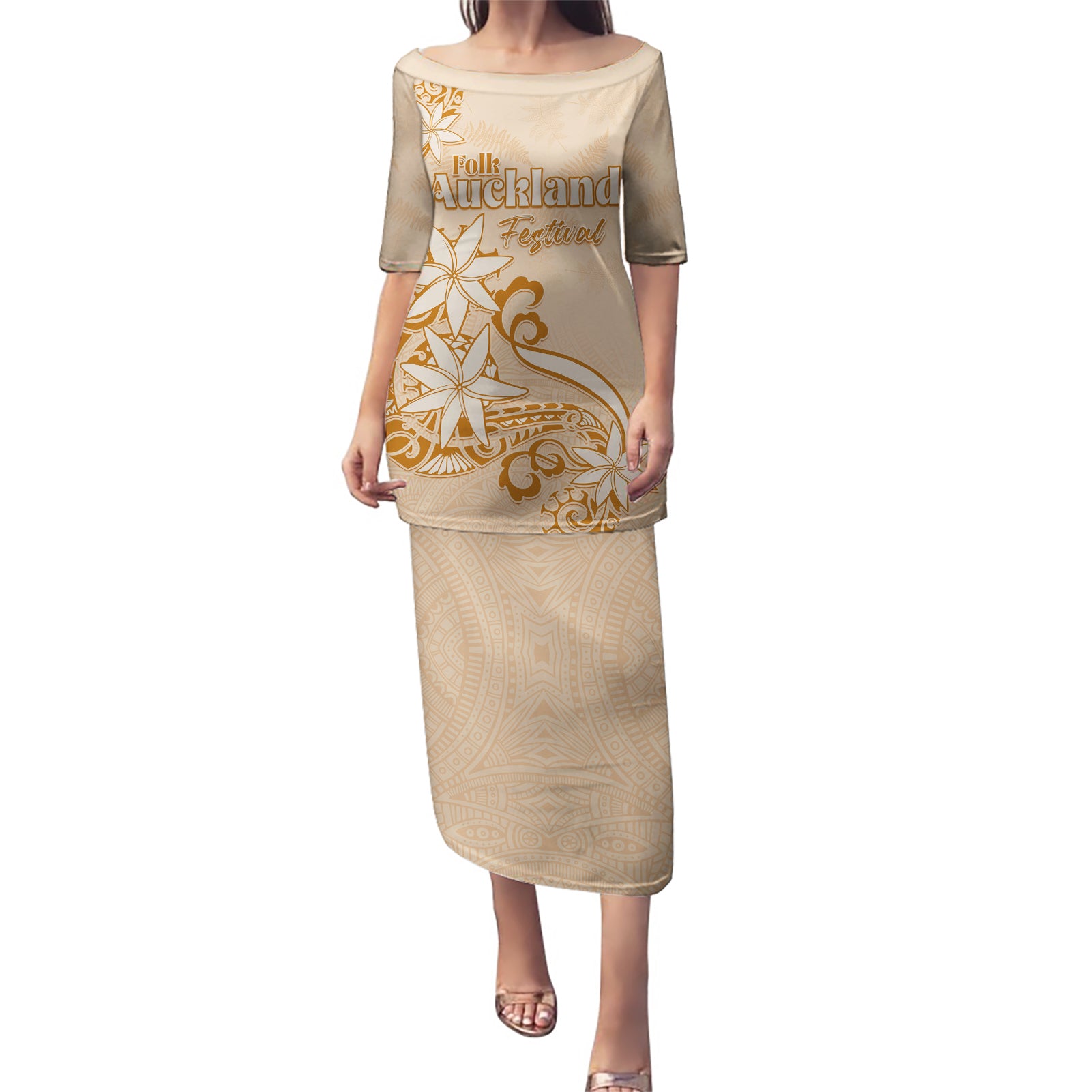 Personalised New Zealand Auckland Folk Festival Puletasi Vintage Style LT05 Long Dress Brown - Polynesian Pride