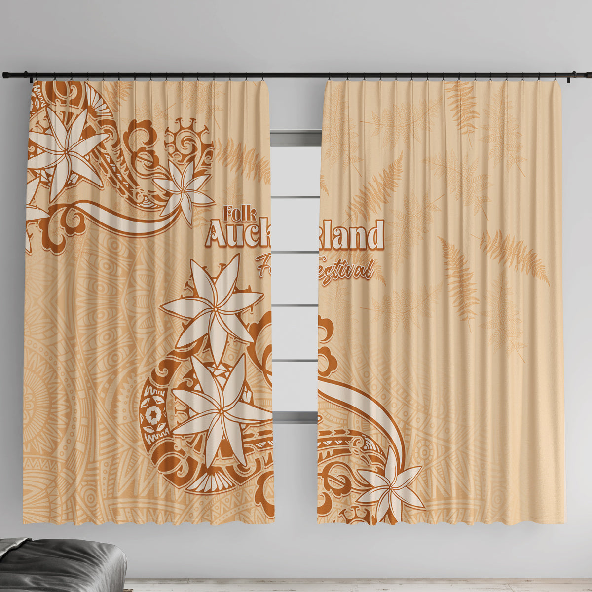 New Zealand Auckland Folk Festival Window Curtain Vintage Style LT05 With Hooks Brown - Polynesian Pride