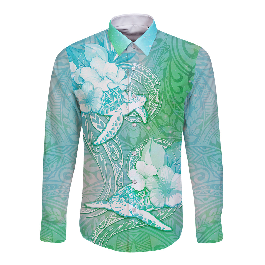 Couple Sea Turtle One Love One Heart Long Sleeve Button Shirt LT05 Unisex Aqua - Polynesian Pride