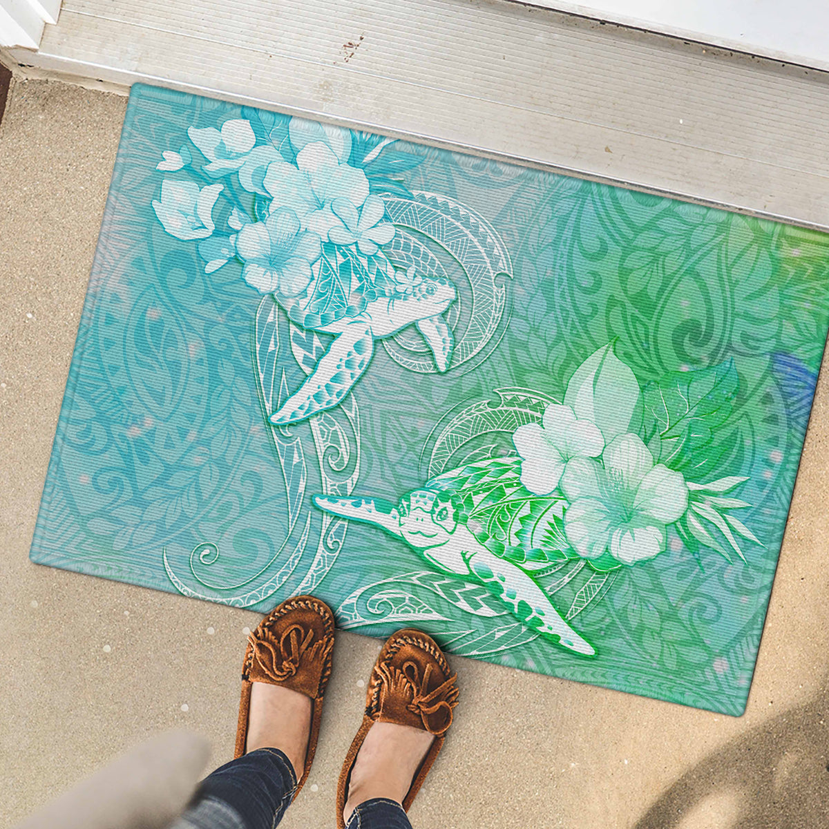 Couple Sea Turtle One Love One Heart Rubber Doormat LT05 - Polynesian Pride