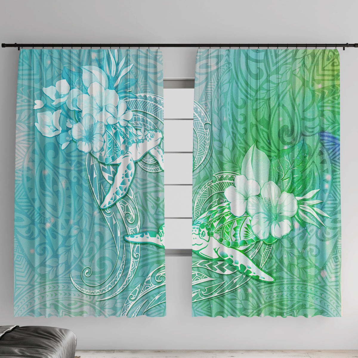 Couple Sea Turtle One Love One Heart Window Curtain LT05 With Hooks Aqua - Polynesian Pride