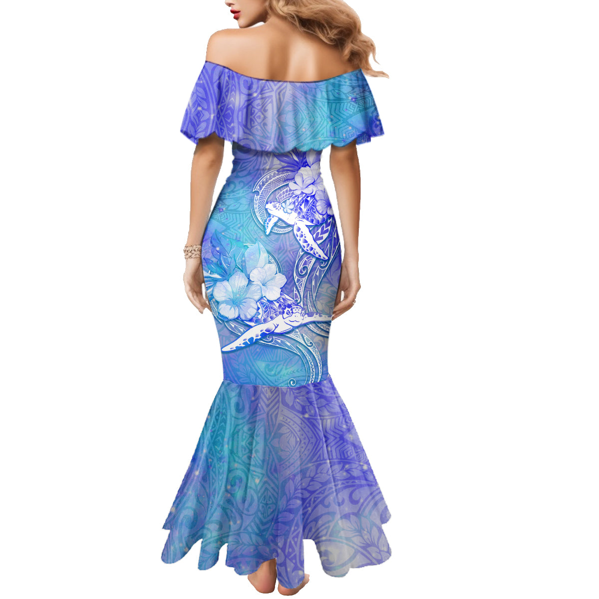 Couple Blue Sea Turtle Heart Love Family Matching Mermaid Dress and Hawaiian Shirt LT05 - Polynesian Pride